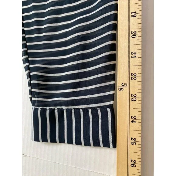 Lane Bryant Womens Navy/White Striped Button-Up Tunic Collared Size 22/24 Sheer - Picture 11 of 11